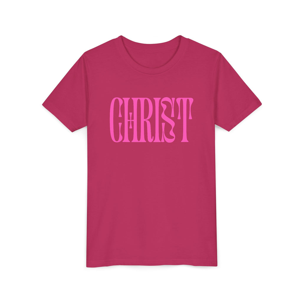 Youth Tee - 'CHRIST' Pink Gospel Logo Christian T-Shirt