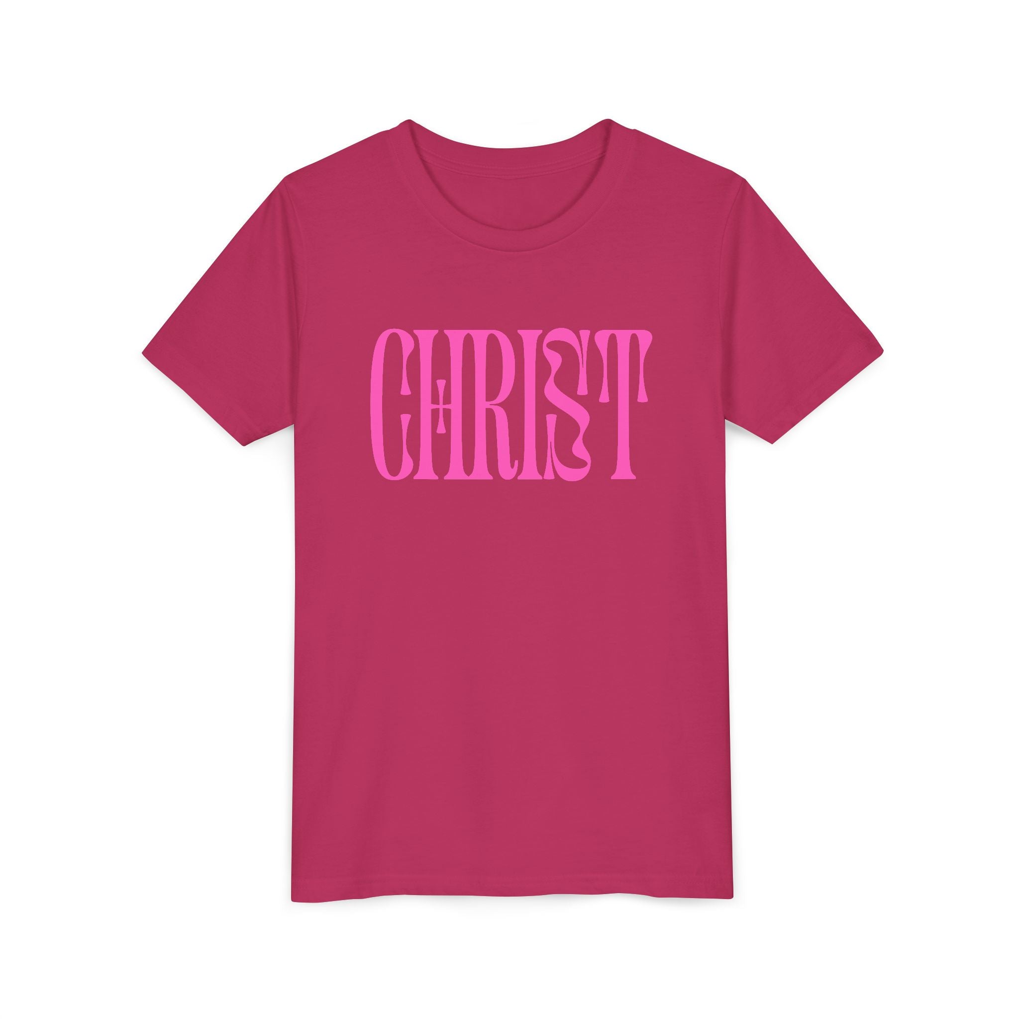Youth Tee - 'CHRIST' Pink Gospel Logo Christian T-Shirt