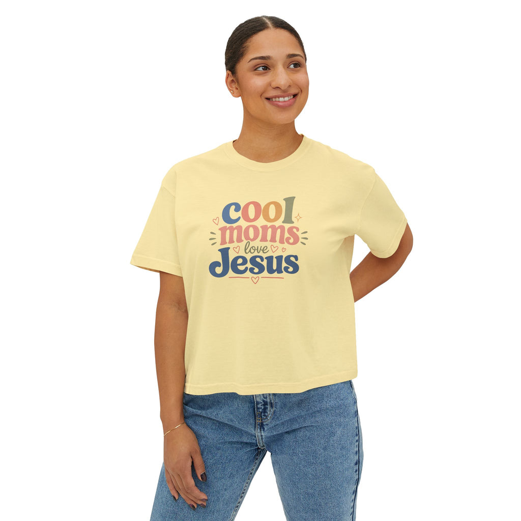Cool Moms Love Jesus Boxy Tee — Christian Mom Graphic Shirt
