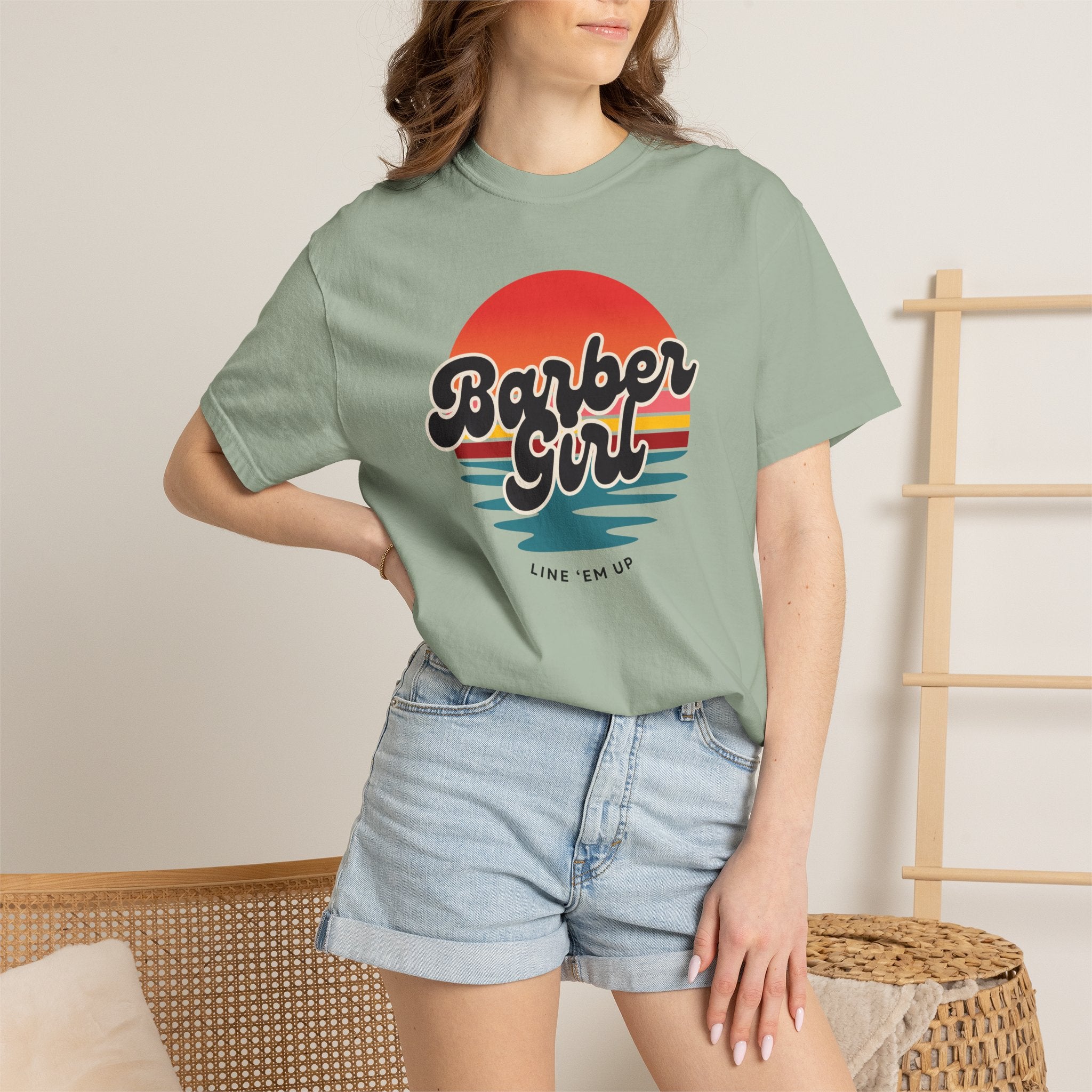 Barber Girl Retro Sun T-Shirt — Vintage Barbershop Tee