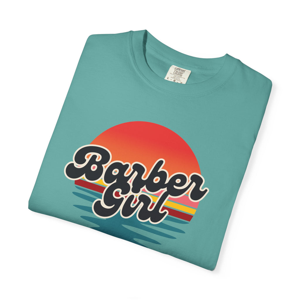 Barber Girl Retro Sun T-Shirt — Vintage Barbershop Tee