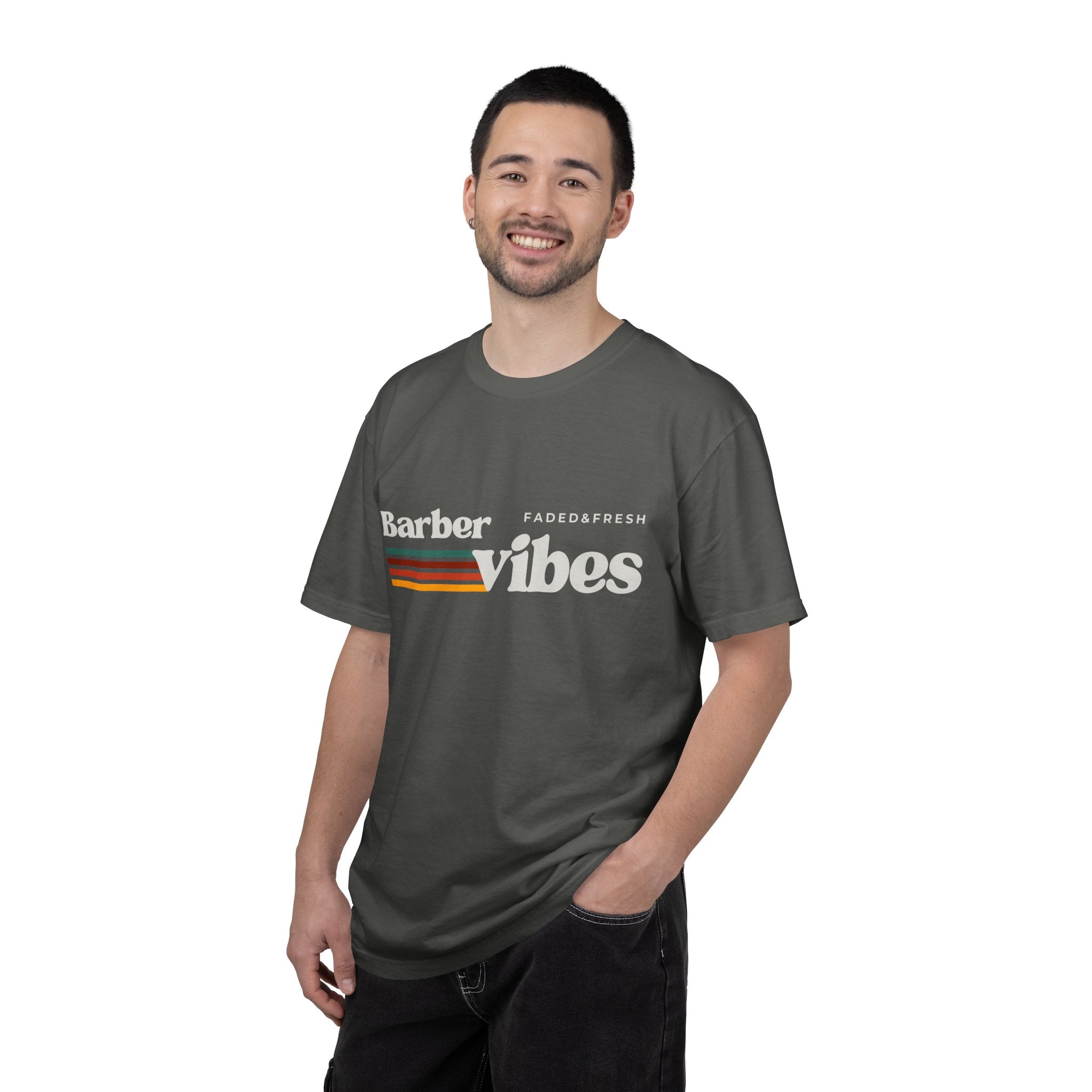 Barber Vibes T-Shirt — Retro Stripe Hairstylist Tee
