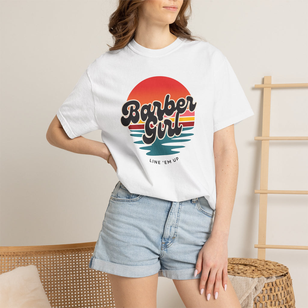 Barber Girl Retro Sun T-Shirt — Vintage Barbershop Tee