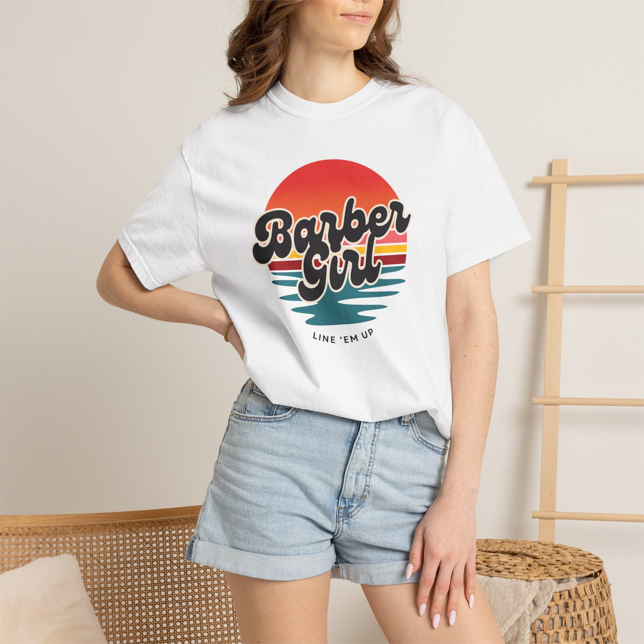 Barber Girl Retro Sun T-Shirt — Vintage Barbershop Tee